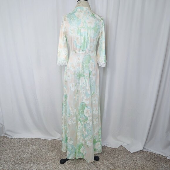 Vintage Chevette Robe Small Green Lace Long Floral - Picture 9 of 12